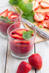 chia pudding, fresh strawberry and mint.