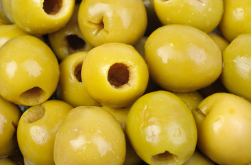 Marinated green olives   as  food  background