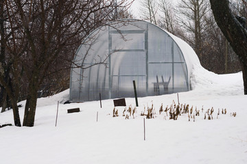 hothouse of polycarbonate in the winter