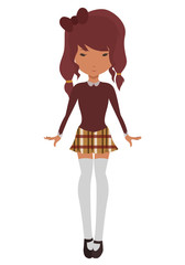 Cartoon image of a teenager with a mini skirt and a ribbon in her hair