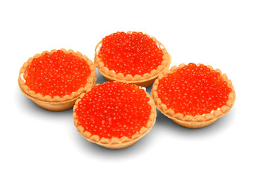 tartlets with red caviar fish on a white background