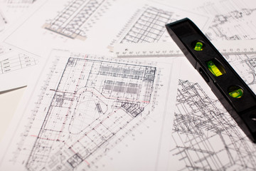 Architecture background: Construction plan tools and blueprint drawings