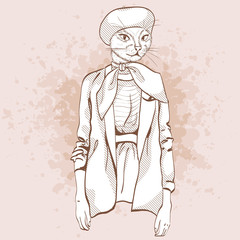 Vector elegant woman with cats head