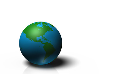 3D globe showing earth with continents, isolated on white background
