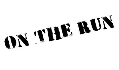 On The Run rubber stamp. Grunge design with dust scratches. Effects can be easily removed for a clean, crisp look. Color is easily changed.