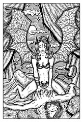 Fototapeta na wymiar Succubus Female Demon. Engraved fantasy illustration. See all collection in my portfolio