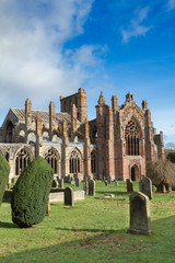 Melrose Abbey in the Scottish Borders on a sunny Spring day