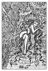 Genny Greenteeth, river hag. Engraved fantasy illustration. See all collection in my portfolio