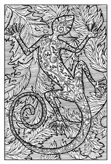 Salamander, fire lizard. Engraved fantasy illustration. See all collection in my portfolio