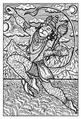 Hanuman Hindu Monkey God. Engraved fantasy illustration. See all collection in my portfolio