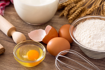 Egg, flour and baking supplies.