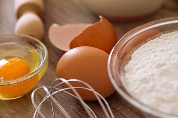 homemade baking ingredients close up .