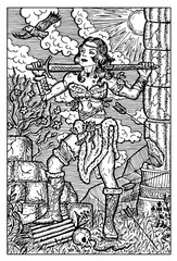 Fototapeta na wymiar Amazon Woman Warrior. Engraved fantasy illustration. See all collection in my portfolio