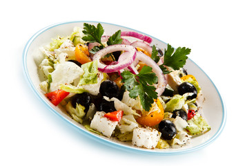 Greek salad on white background 