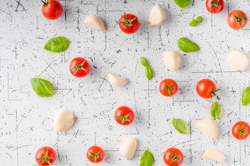Tomato garlic basil background
