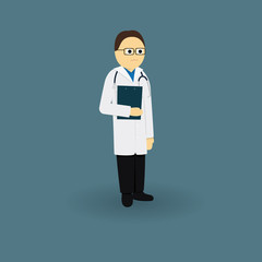 Doctor in medical gown with a stethoscope. Character vector illustration.