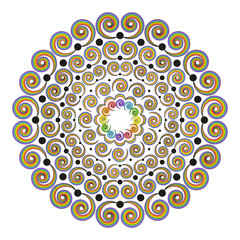 vector colored round rainbow spectrum mandala with curly spirals - adult coloring book page