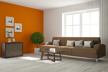 White room with sofa. Scandinavian interior design