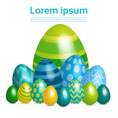 Easter Decorated Colorful Egg Holiday Symbols Greeting Card Flat Vector Illustration