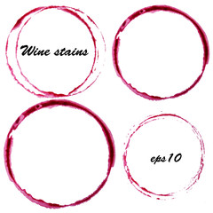Watercolor wine stains. Wine glass circles mark isolated on white background. Menu design element