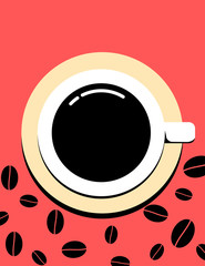 Flat style coffee cup and beans background