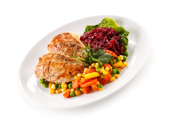 Grilled chicken fillet and vegetables 