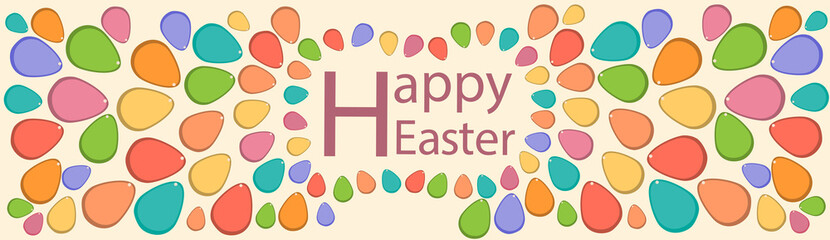 Easter Decorated Colorful Egg Holiday Symbols Greeting Card Flat Vector Illustration