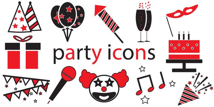 Party Icons Vector Isolated In White Background.