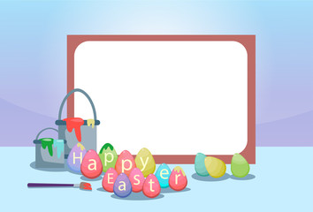 Fototapeta premium Easter Decorated Colorful Egg Holiday Symbols Greeting Card Flat Vector Illustration