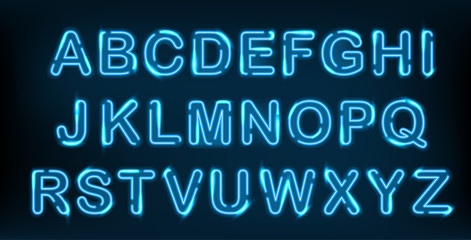 Fototapeta na wymiar Neon alphabet set on black background. Decoration for night club or ad.