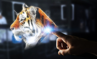 Person touching fractal endangered tinger illustration 3D rendering