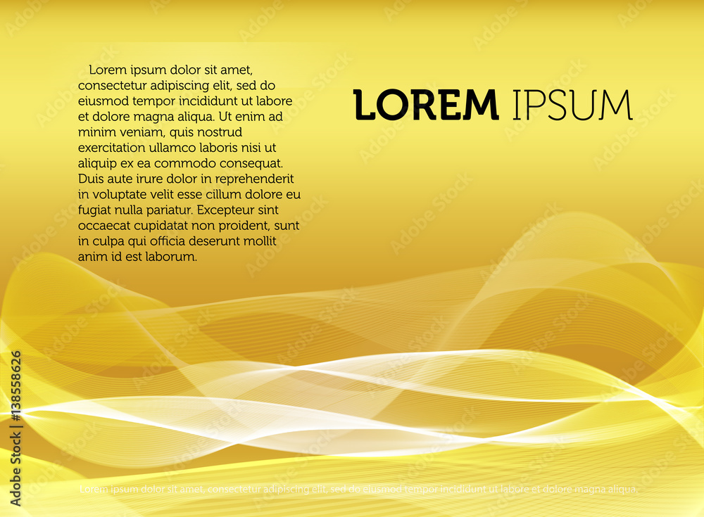 Aufkleber Abstract yellow color background with wavy lines and smoke effect vector illustration, bright decorative backdrop.
