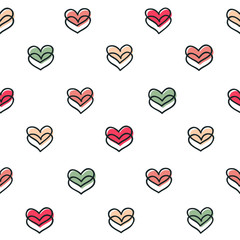 Seamless pattern with colorful and outlines hearts.