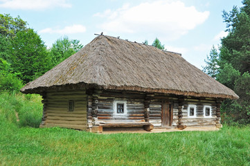 Fototapeta na wymiar Ancient carpatian hut in forest