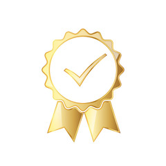 Golden medal icon with ribbon. Vector illustration.
