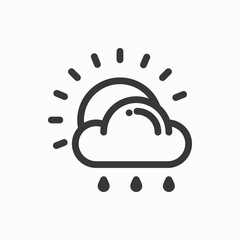 Sun, cloud, rain line simple icon. Weather symbols. Meteorology. Forecast design element. Template for mobile app, web and widgets. Vector linear icon. Isolated illustration. Flat sunlight, sign. Logo