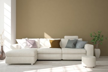 White room with sofa. Scandinavian interior design