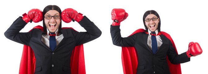 Young businessman boxer isolated on white