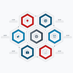 Infographics template 6 options with hexagon