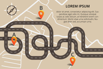 Many winding roads in modern flat design. Vector illustration can used for web banners or info graphic.