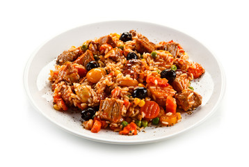 Risotto - roast meat, rice and vegetables 