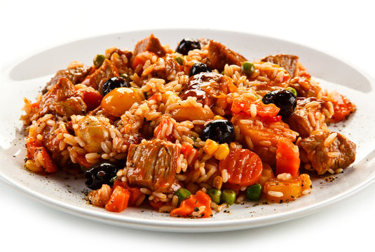 Risotto - roast meat, rice and vegetables 