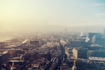 London view on a foggy day from St Paul's cathedral