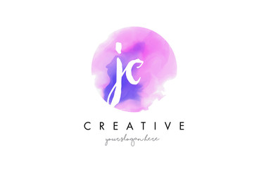 JC Watercolor Letter Logo Design with Purple Brush Stroke.