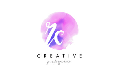 RC Watercolor Letter Logo Design with Purple Brush Stroke.