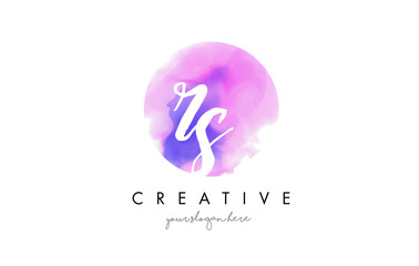 RS Watercolor Letter Logo Design with Purple Brush Stroke.