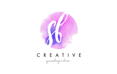 SB Watercolor Letter Logo Design with Purple Brush Stroke.