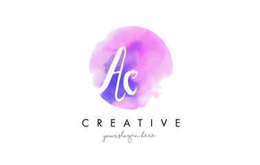 AC Watercolor Letter Logo Design with Purple Brush Stroke.