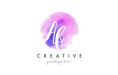 AF Watercolor Letter Logo Design with Purple Brush Stroke.
