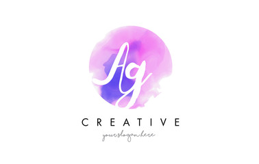 AG Watercolor Letter Logo Design with Purple Brush Stroke.